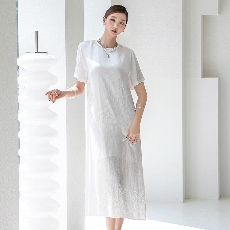 D4284 glossy basic Half medium Dress Korea