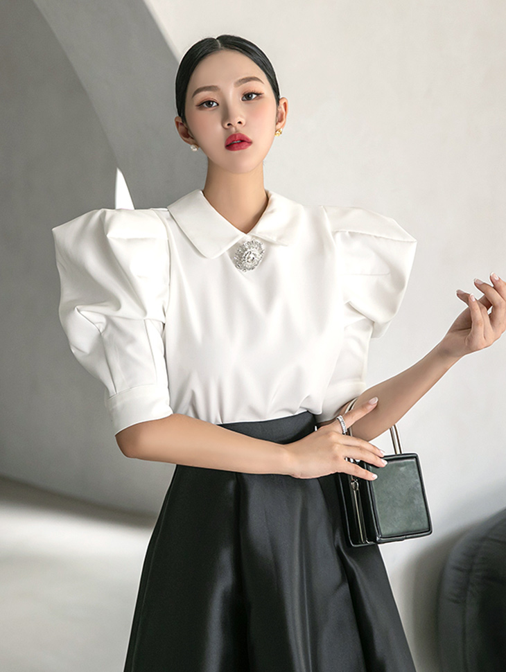 B9094 jewellery Collar gather Puff blouse(11th REORDER) Korea