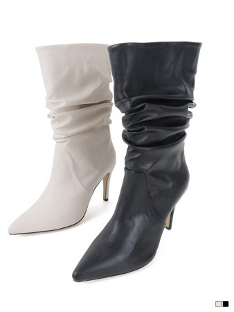 AR-2816 Leather Stiletto Shirring H​igh Heels Middle Boots Korea