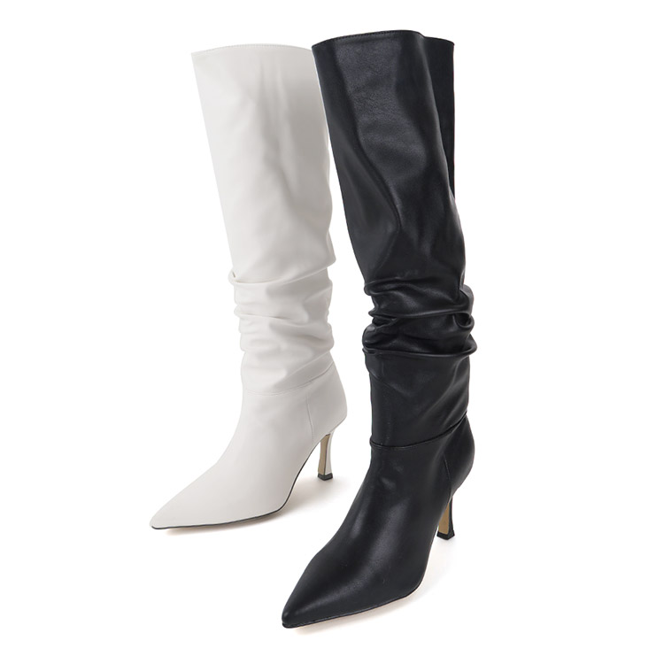 AR-2818 Leather stiletto Shirring H​igh heels Long boots Korea