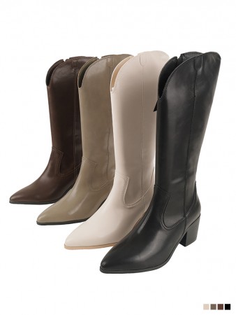 AR-2825 Western Middle Heeled Long Boots Korea