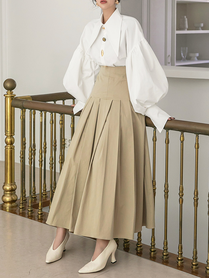 SK2202 Cotton pleats Long skirt(3rd REORDER) Korea