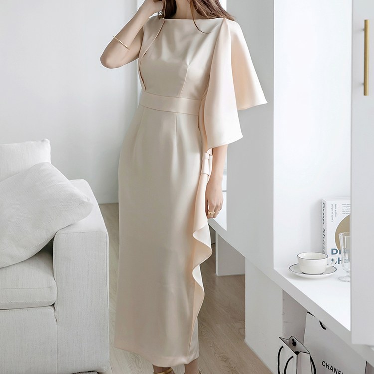 D9244 Sleeveless ruffle Slim Long Dress Korea