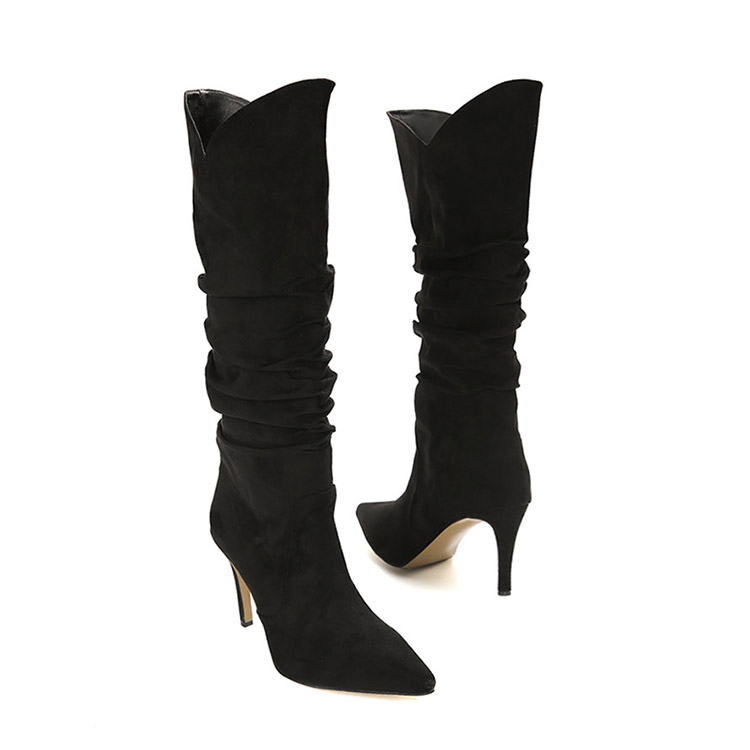 AR-2858 Suede stiletto wrinkle H​igh heels Middle boots Korea