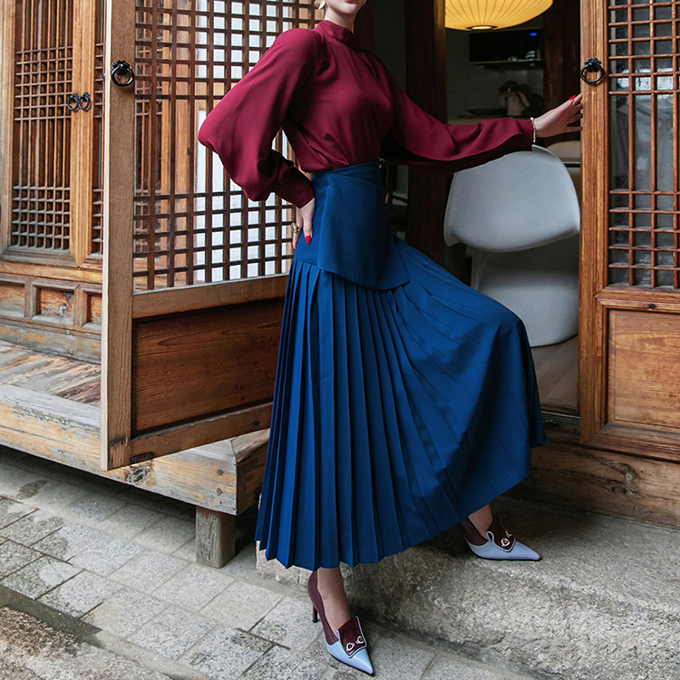 SK2217 Gold Button warp pleats Long skirt(9th REORDER) Korea