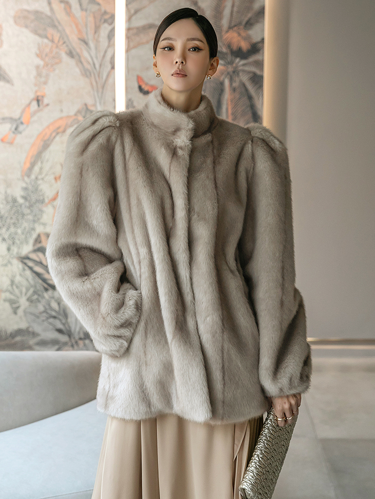 J1390 Fake fur String Half coat Korea