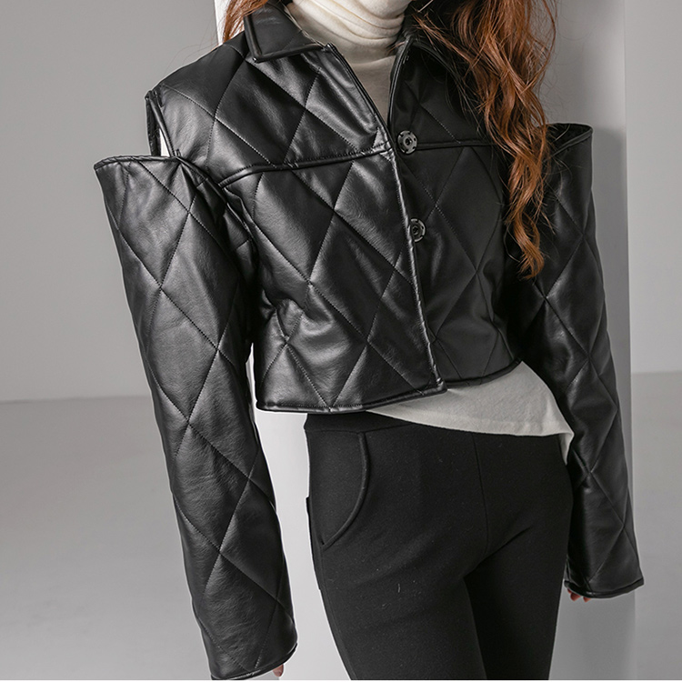 J1412 Leather quilting Crop jumper(Sleeve detachable) Korea