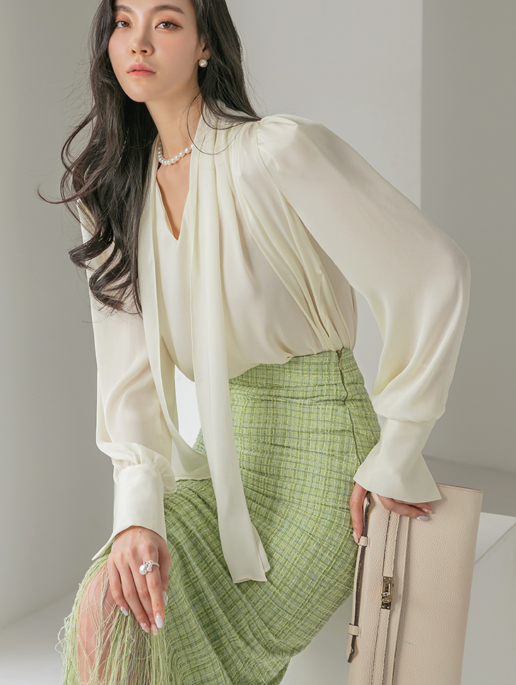 B2712 Shirring Scarf blouse(6th REORDER) Korea