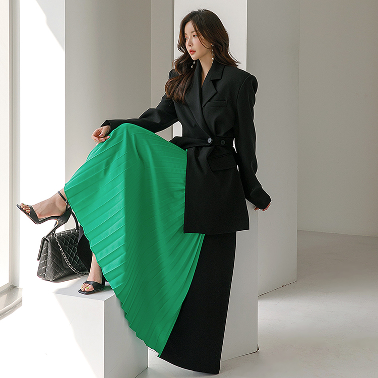 SK2273 Color scheme pleats banding Long skirt Korea