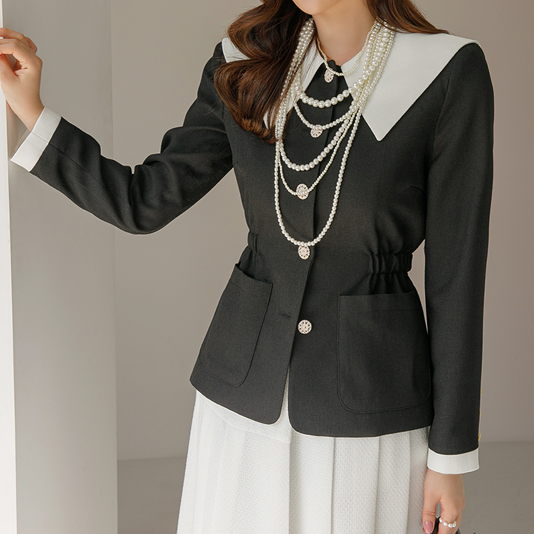 J1496 Tweed Sailor Collar single Jacket Korea