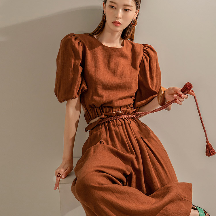 TP1373 Linen Puff back Vent blouse two-piece set(String SET)*SET 5%* Korea