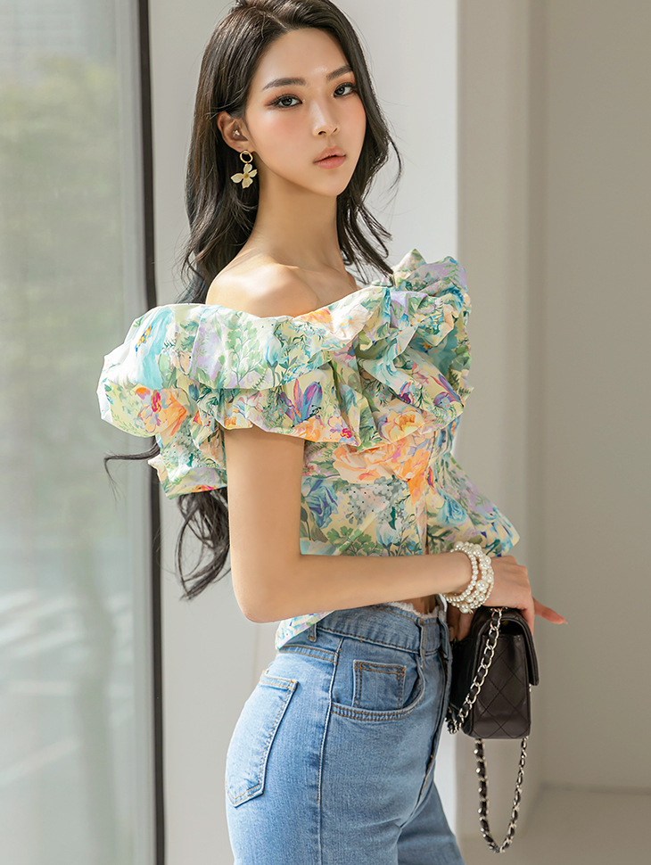 B2736 Floral Off-shoulder Blouse(12nd REORDER) Korea
