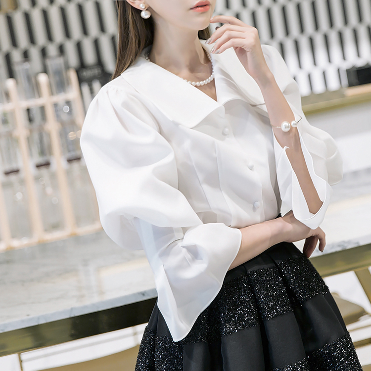 B2360 Big Collar pin tuck blouse(297th REORDER) Korea