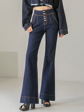 PJ416 High Waist Button grey fabric boots cut jeans*L size production*(193rd REORDER) Korea