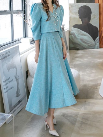D4202 flare thin Tweed two-piece(70th REORDER) Korea
