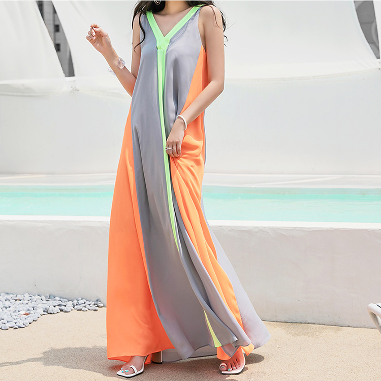 D9263 Neon Color scheme Sleeveless Maxi Dress(6th REORDER) Korea