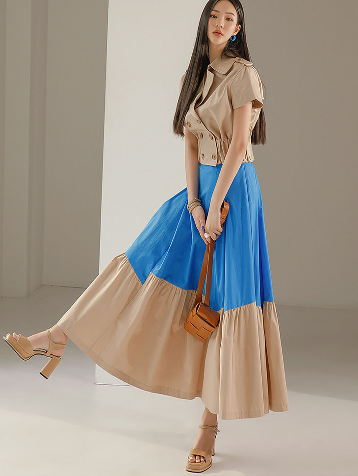 SK2302 Color Scheme Banding Long Skirt(30st REORDER) Korea