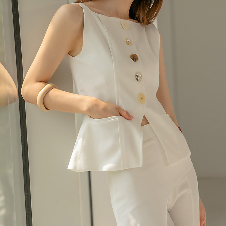B2750 Linen nacre Button Sleeveless blouse(3rd REORDER) Korea