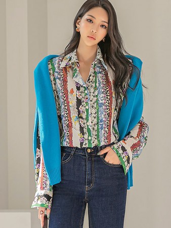 B2758 Printing mix Pad blouse Korea