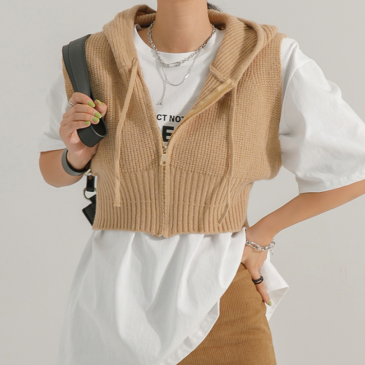 J1584 Hood knit Crop vest(6th REORDER) Korea