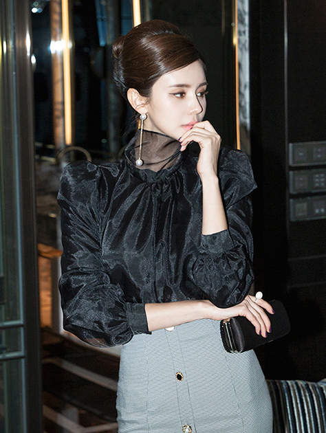 B2497 네이지 Puff Organza Scarf blouse(71st REORDER) Korea