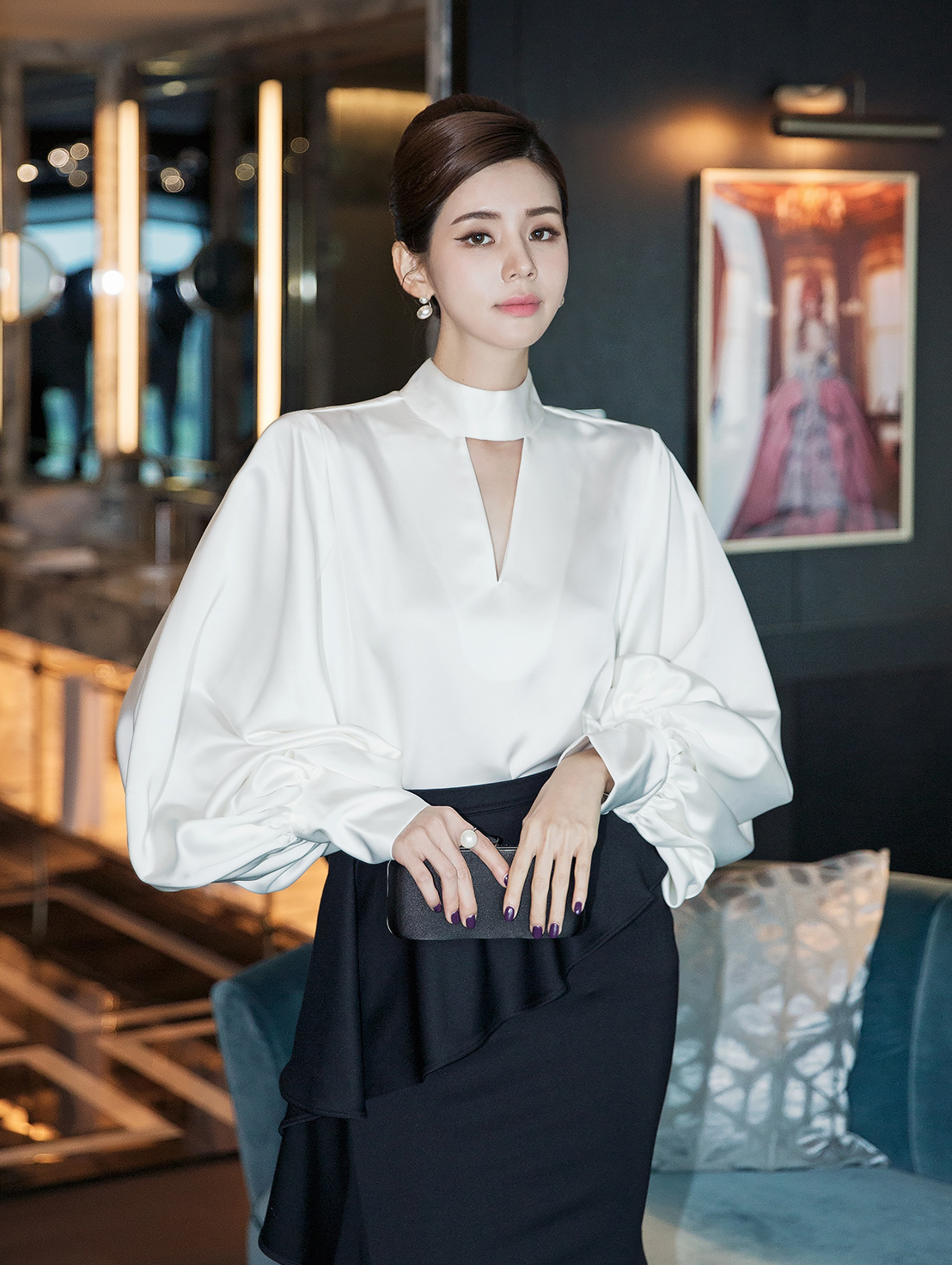 B9029 Highneck Slit blouse(7th REORDER) Korea