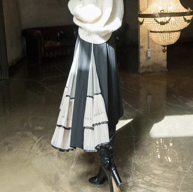 SK1980 Chiffon Color scheme pleats midi skirt*front,back wearable*(85th REORDER) Korea
