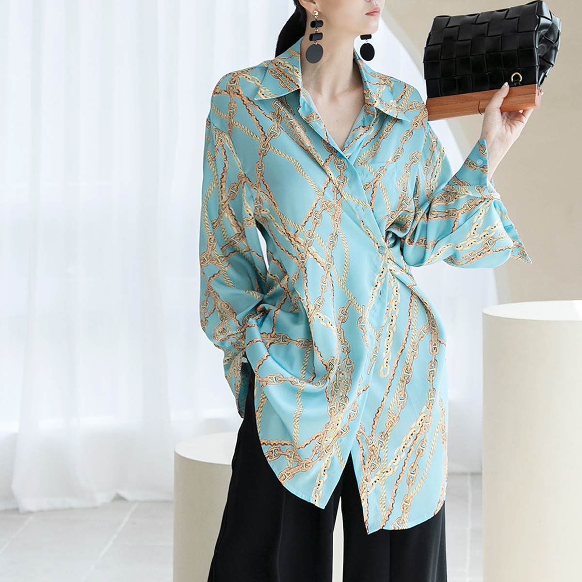 S376 Chain Long warp blouse(14th REORDER) Korea