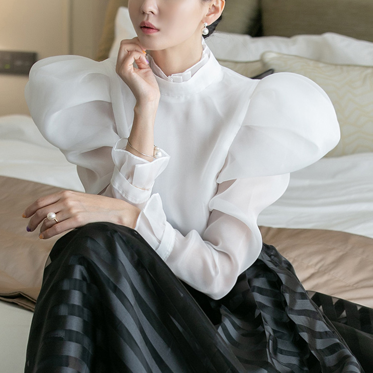 B9052 High-neck Frill Puff blouse(10th REORDER) Korea