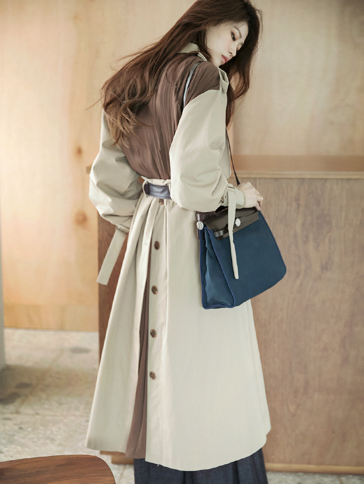 J1032 Leather Color scheme pleats trench coat(Belt set)(10th REORDER) Korea