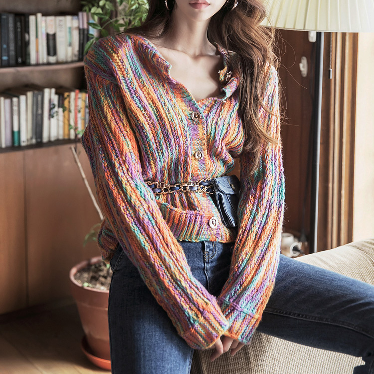 J1054 Color Mix Knit Cardigan Korea