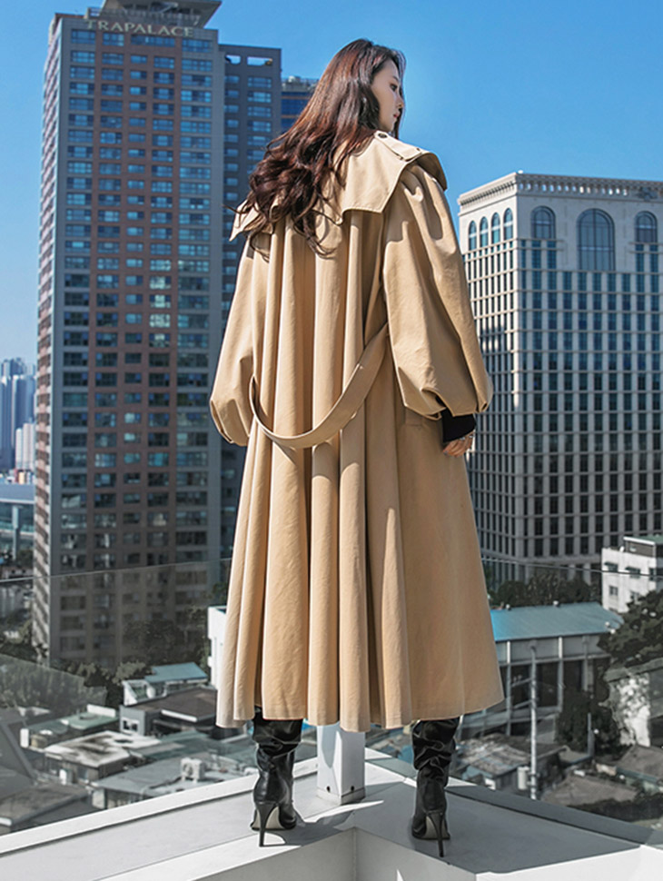 J9077 Puff Sleeve over fit trench coat(Belt set)(6th REORDER) Korea