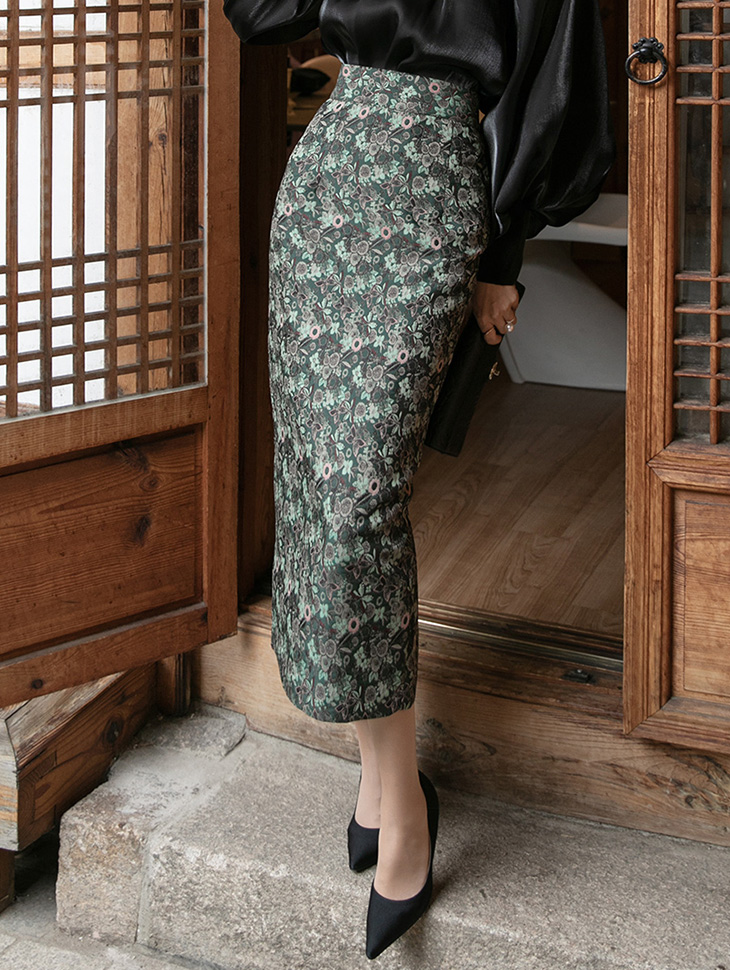 SK9085 Jacquard Flower Slim medium skirt(3rd REORDER) Korea