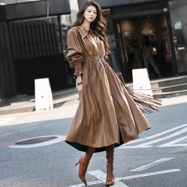 D4134 뮤즈 Leather Smok banding midi Dress*Can be worn as a Outer*(55th REORDER) Korea