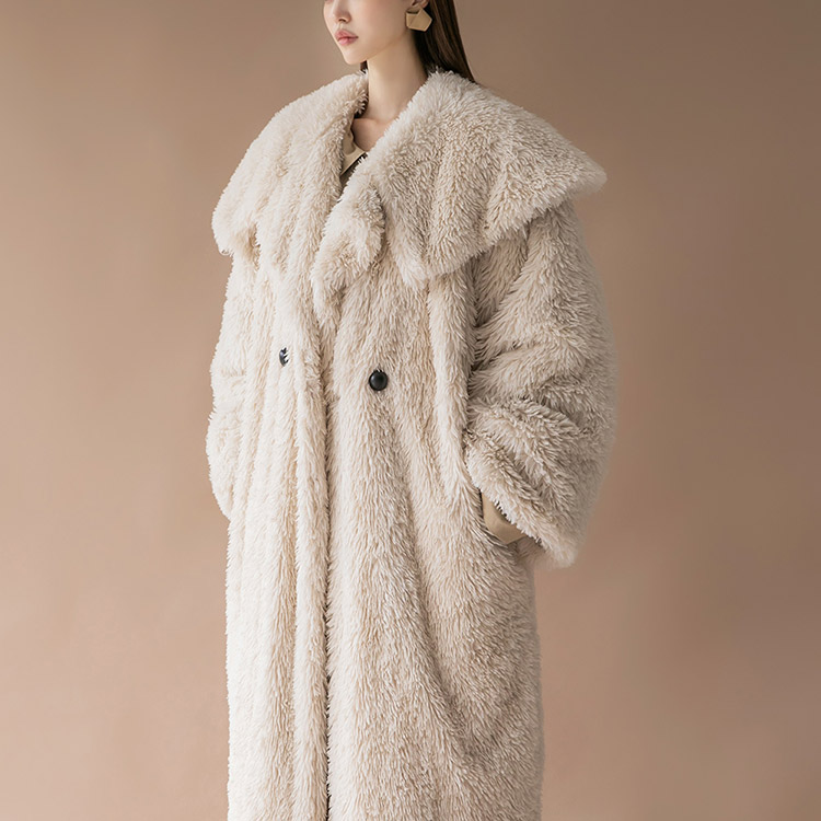 J9104 Fake fur Big Collar over fit Long coat(3rd REORDER) Korea