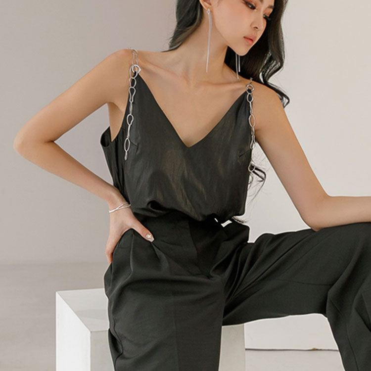 B9091 glossy Chain Sleeveless blouse(6th REORDER) Korea