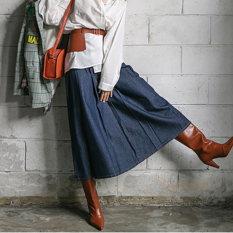 SK2196 High Waist pin tuck Denim midi skirt*L size production*(28th REORDER) Korea