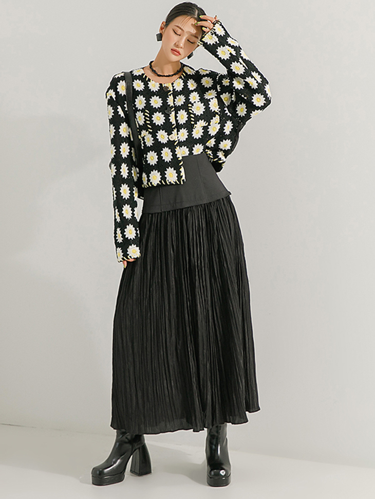 SK2340 Color scheme Chiffon pleats Long skirt Korea