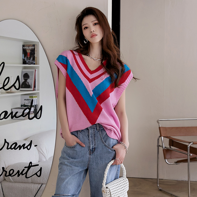 E2439 Color Color scheme V-neck knit vest(6th REORDER) Korea