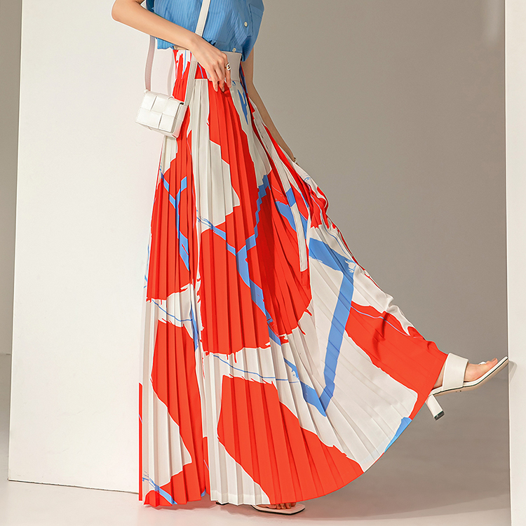 SK9147 Color Pattern pleats Maxi skirt Korea
