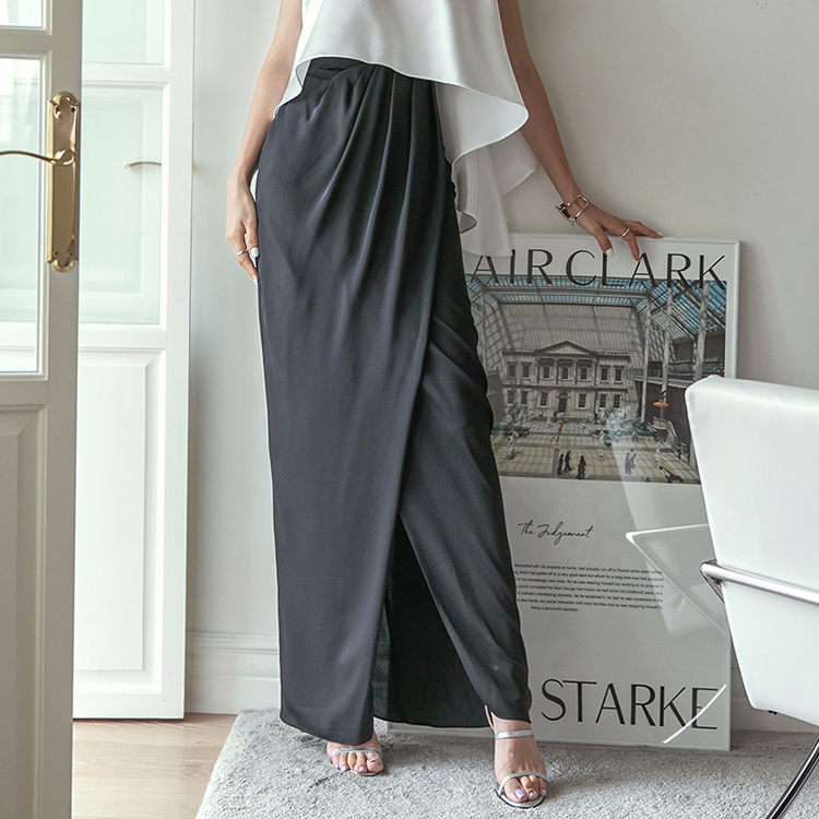 SK9103 High Waist Shirring Drape Maxi skirt Korea