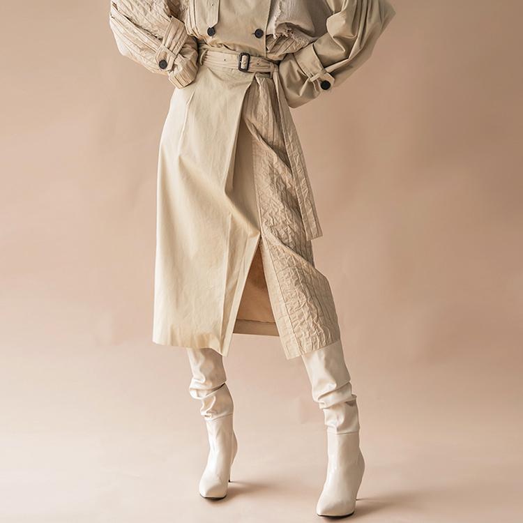 SK2223 Cotton wrinkle Color scheme trench midi skirt(Belt set) Korea