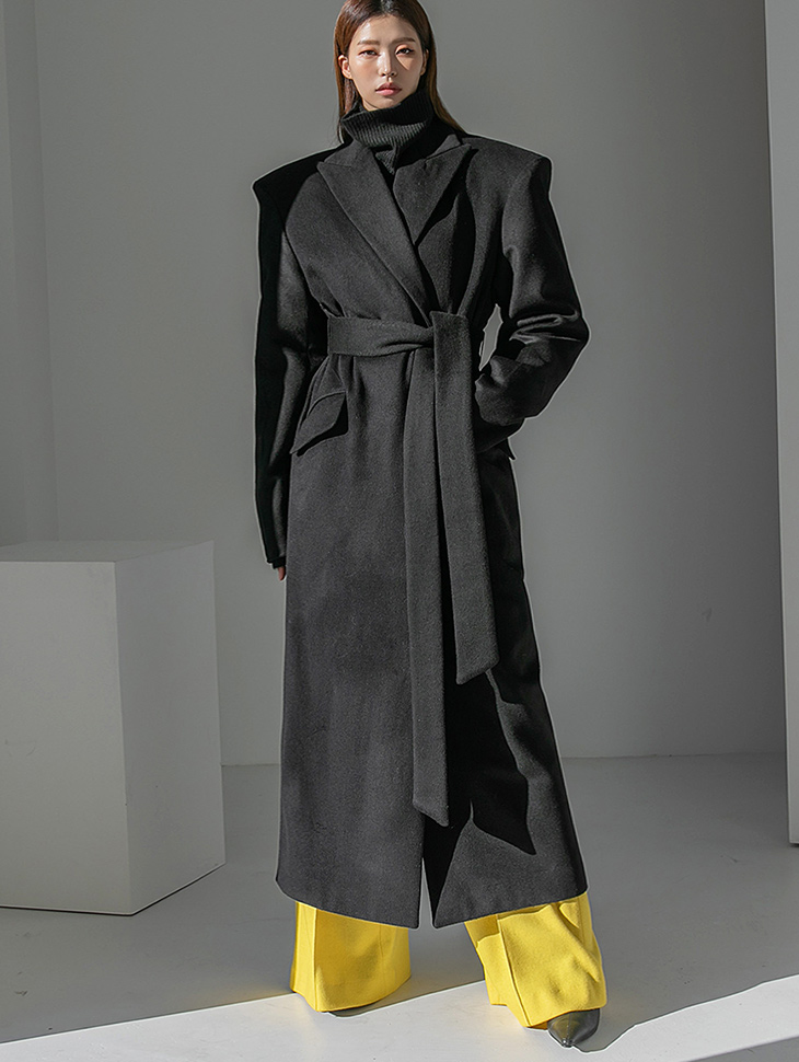 J9144 wool Tailored Pad Loose fit Maxi coat(Belt set) Korea