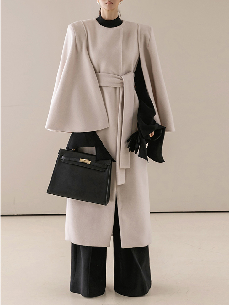 J9150 wool No-collar cape Pad coat(Belt set) Korea