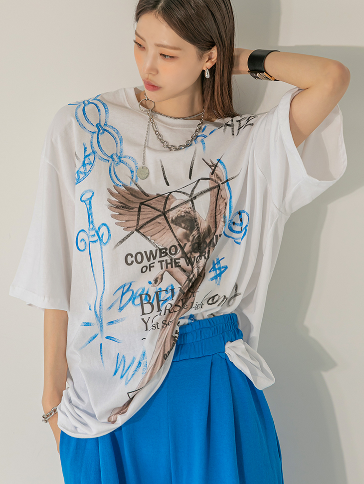 E2749 Printing Oversized Fit Half Top(15th REORDER) Korea