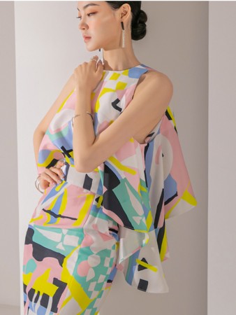 B9116 Color Printing Sleeveless blouse Korea