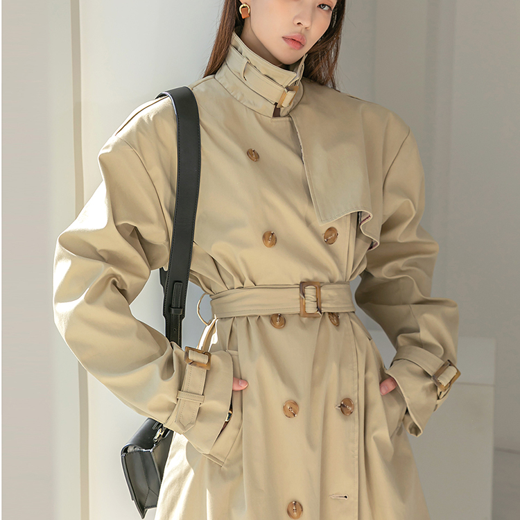 J1595 Pad Double Button trench coat(Belt,Sleeve Belt set) Korea