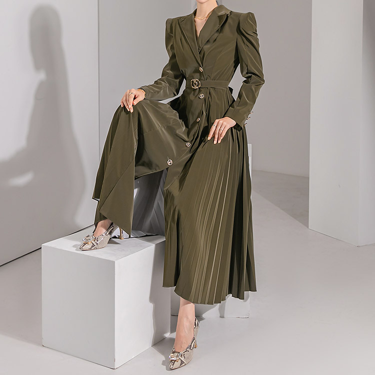 D4545 glossy Leather pleats Long Dress(Belt set) Korea