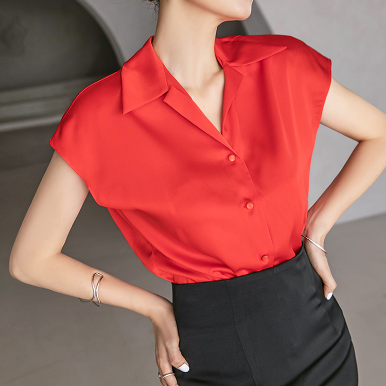 B2671 Satin Cap Sleeve Blouse(29th REORDER)*RED MADE DINT* Korea