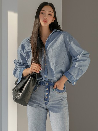 S460 Denim Button Color scheme Shirt*Can be worn on both sides*(12nd REORDER) Korea